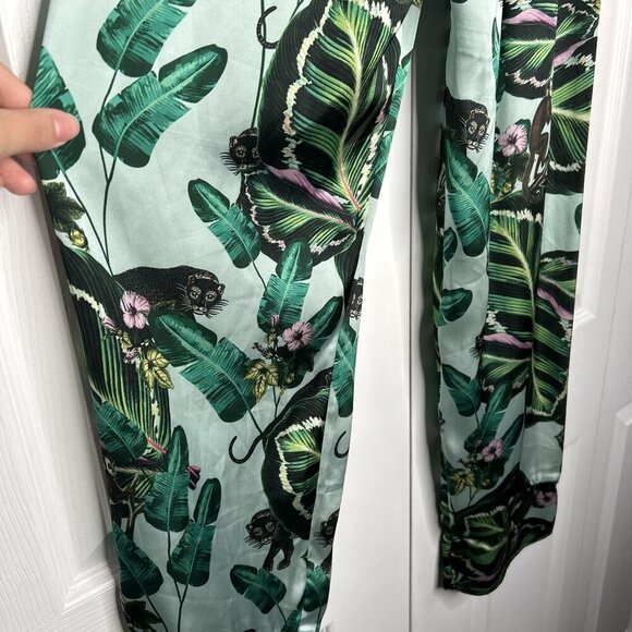 Lobo Rosa Green Floral Print Tropical Pajama Pants Women's Size Medium M - Picture 6 of 10
